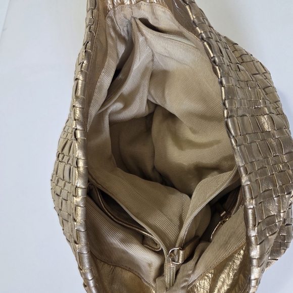 Elliott Lucca Gold Metallic Weave Leather Bag - Picture 7 of 12